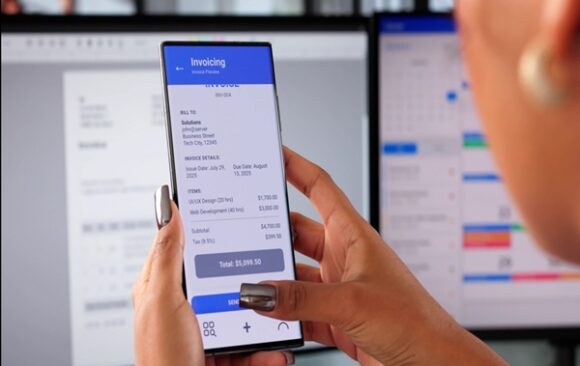 Financial,Advisor,Processing,Electronic,Payment,Using,Smartphone,For,Client,Invoice. Facturation électronique : pourquoi attendre 2027 ?
