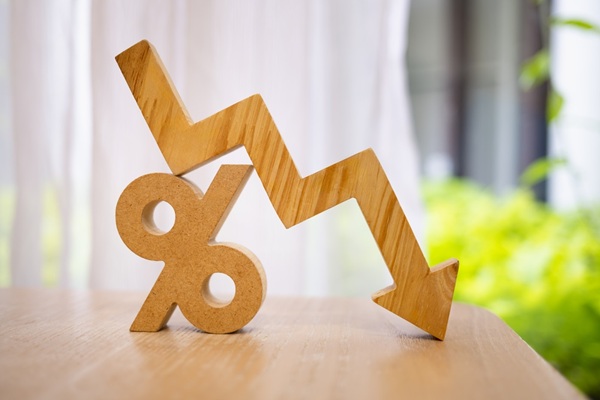 Wooden,Percentage,Sign,With,A,Falling,Down,Arrow,Graph.,Concept Réduction d’impôt IR-PME : les nouvelles mesures entrent en vigueur